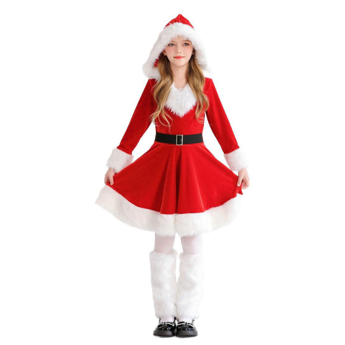 Christmas Girls Velvet Hooded Costume