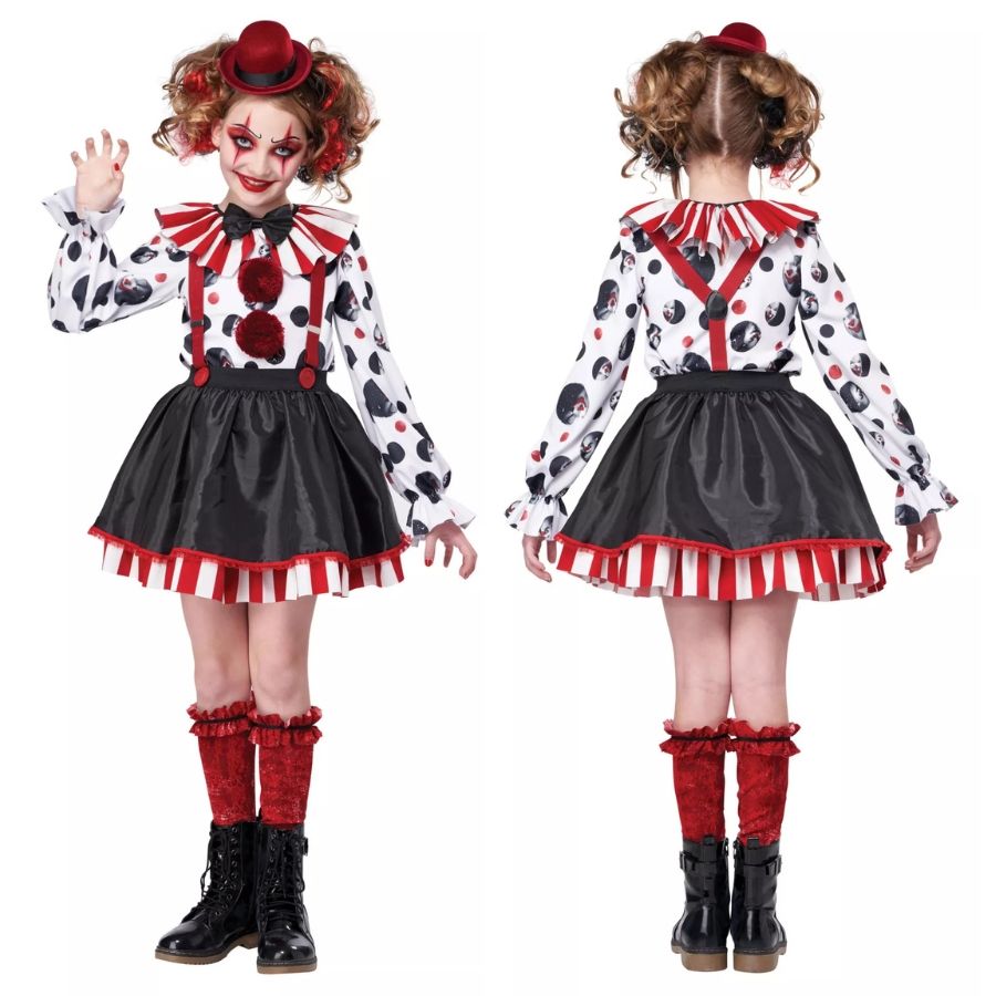 Creepy Horror Clown Dot Stripe Kids Costume