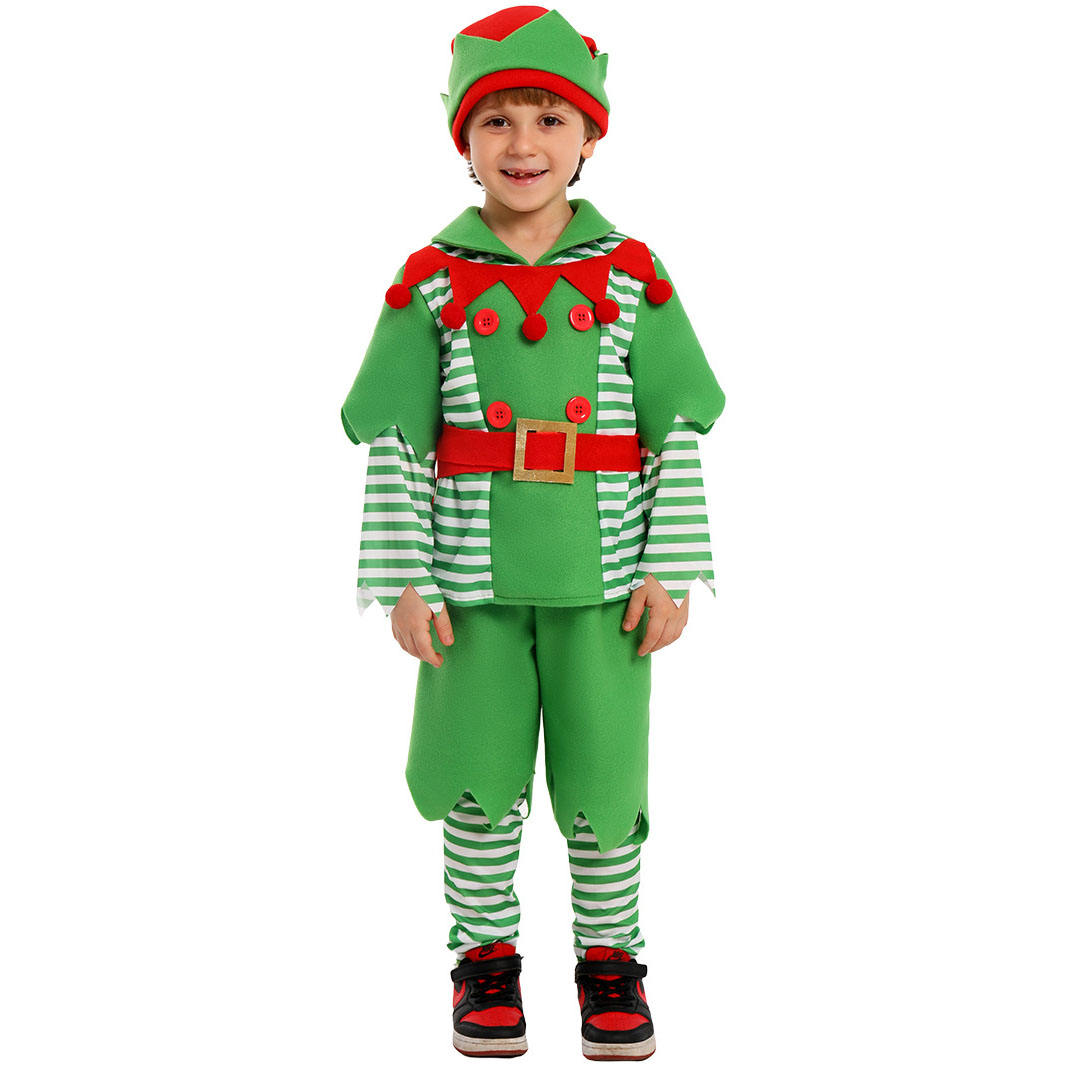 Children Santa Claus Green Striped Outfit