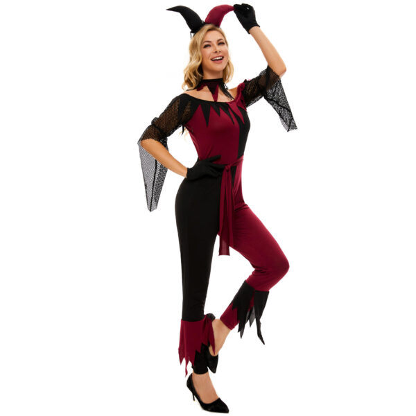 Ladies Halloween Devil Jester Cosplay Costume - Image 3