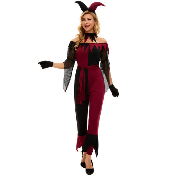 Ladies Halloween Devil Jester Cosplay Costume - Image 2