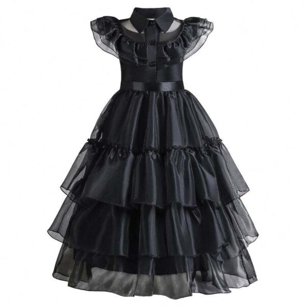 Children Polka Dot Black Dress with Wig - Image 2