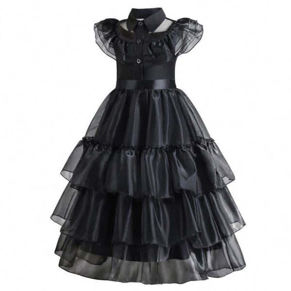 Children Polka Dot Black Dress with Wig - Image 3