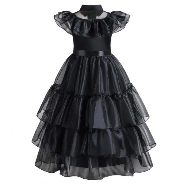 Children Polka Dot Black Dress with Wig - Image 4